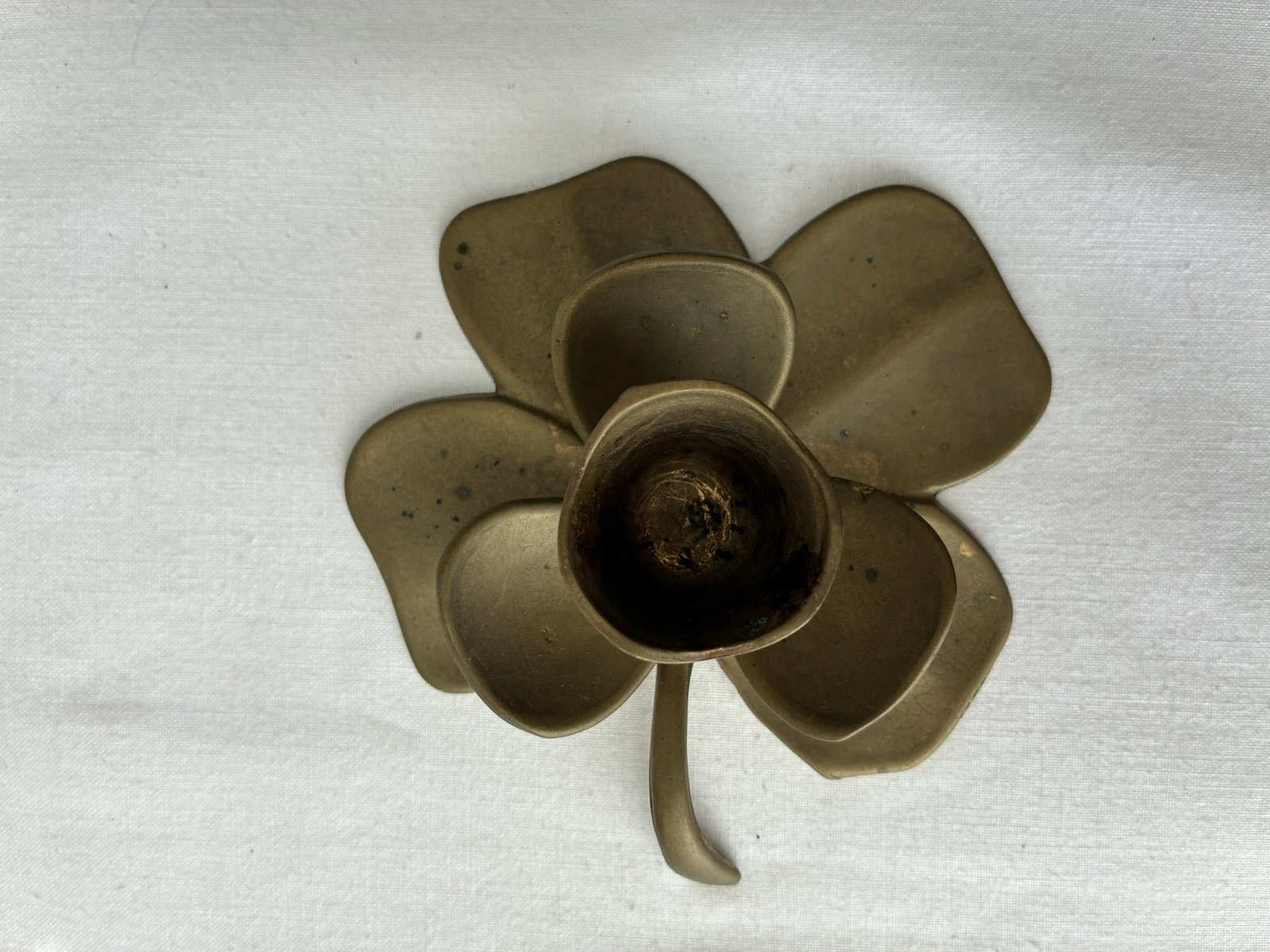 Vintage Messing Klavertje Vier Kandelaar / Bloem Blaas Kandelaar (Mid Century – photo 5